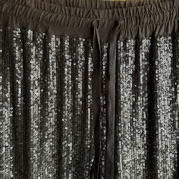 NWOT JOHNNY Was Black Grace Sequin Elastic Drawstring Waist Long Cocktail Pants - Picture 10 of 13